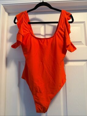 Ruffle-Sleeve One-Piece Swimsuit in Vibrant Orange